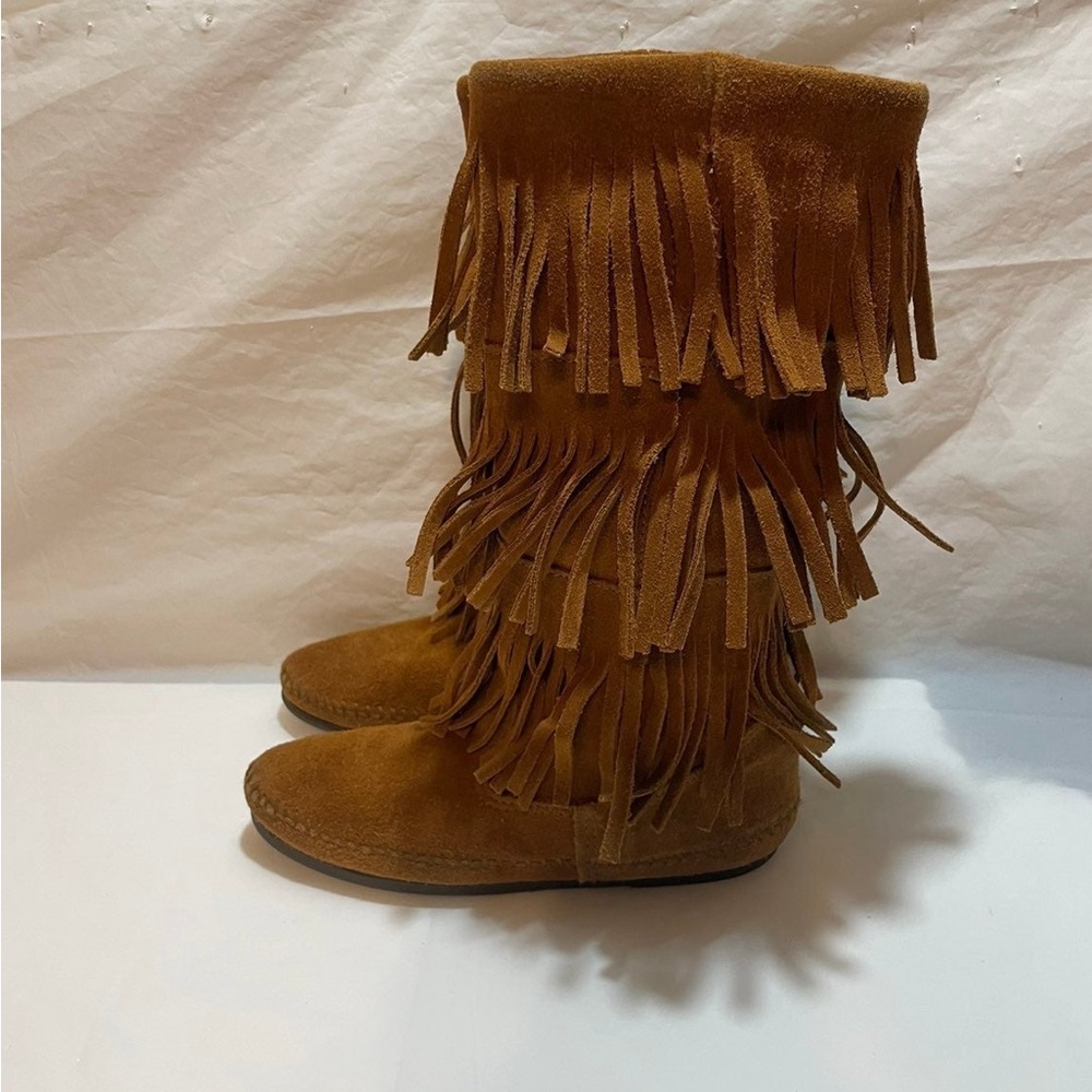 Minnetonka Moccasins Boot Layer Fringe Boots Brow… - image 3